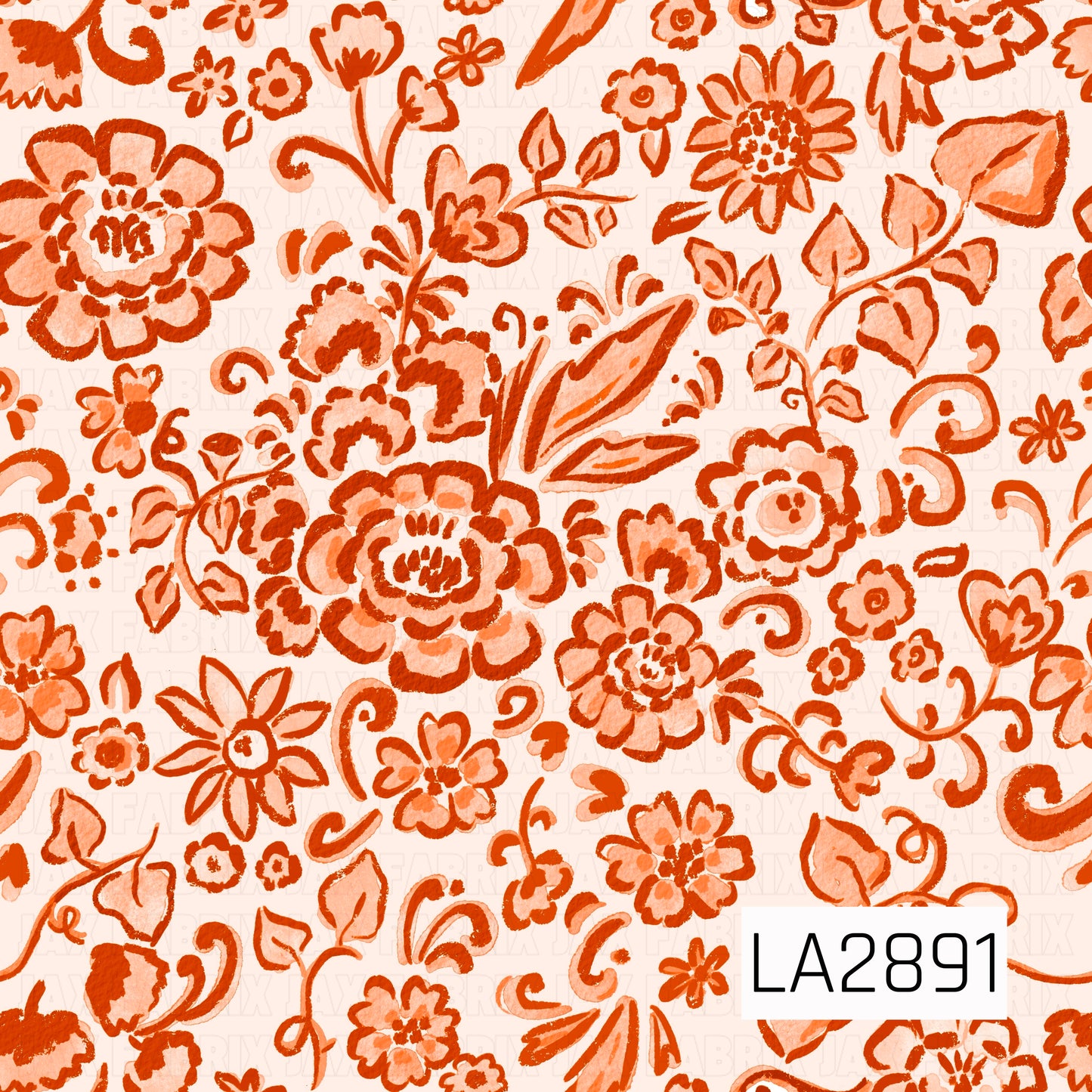 A charming hand-painted floral pattern featuring whimsical blooms, leafy vines, and delicate scrollwork in warm orange spice and soft peach tones. The sketch-style artwork creates a cozy, vintage-inspired look with a warm, autumn color palette.
