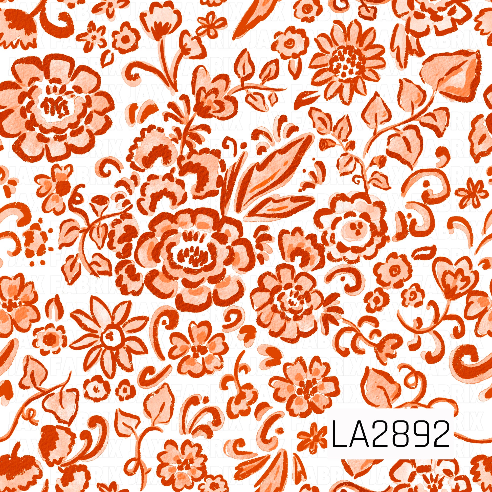 A whimsical hand-painted floral pattern featuring layered blooms, curling vines, and leafy accents in rich pumpkin orange and soft peach tones. The loose brushstroke style and warm monochromatic palette create a cozy, vintage-inspired design with timeless fall charm.
