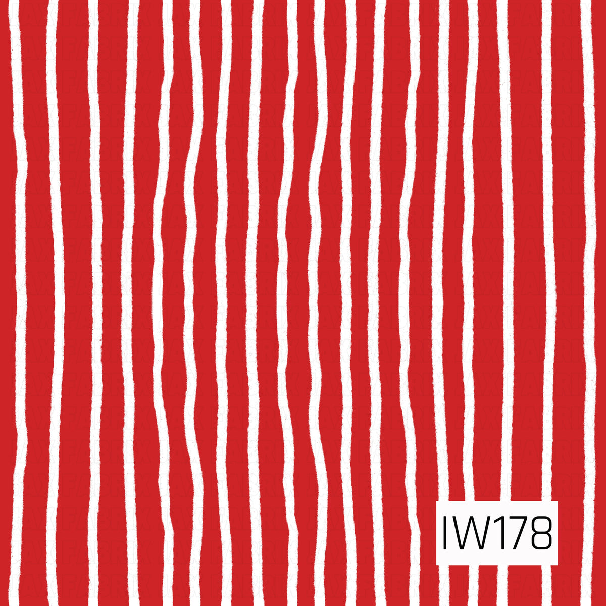 A bold red background featuring thin, slightly wavy white vertical stripes with uneven, hand-painted edges. The textured, imperfect lines create a playful, rustic look with a classic Christmas color combination.
