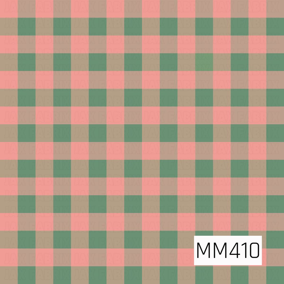 A classic plaid pattern featuring soft coral pink, muted sage green, and warm taupe in a repeating checkered layout. The slightly textured finish gives the design a cozy, hand-painted feel.
