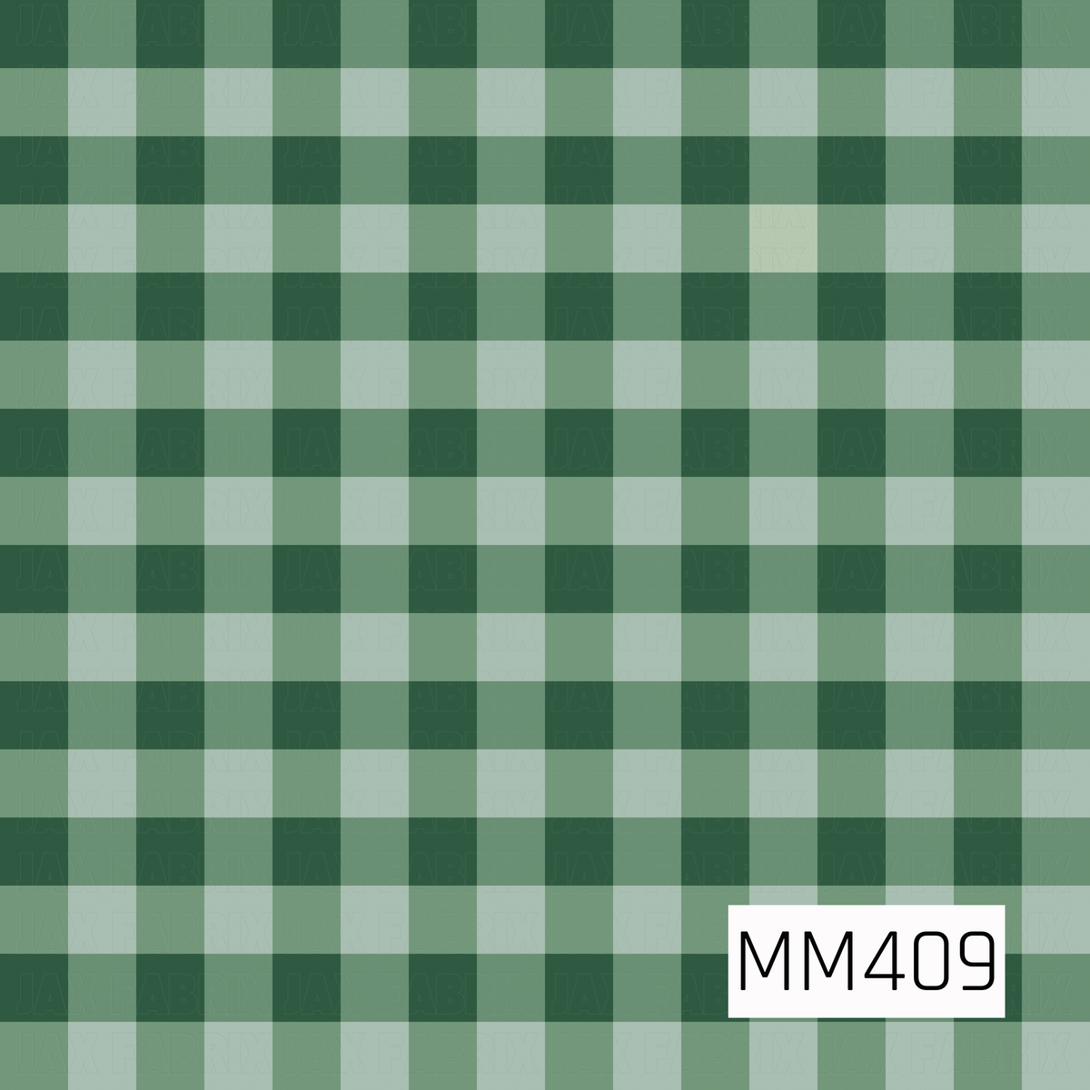 A classic gingham pattern featuring alternating squares of deep forest green, muted sage, and soft mint. The simple woven-style check creates a cozy, traditional look with a fresh green color palette.
