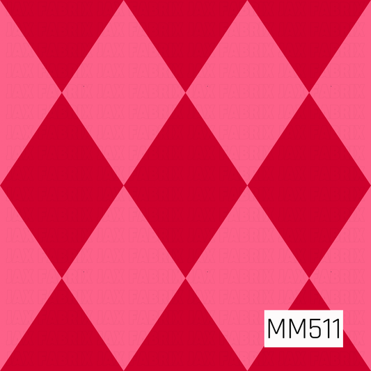 A bold and vibrant harlequin diamond pattern featuring large, elongated diamonds in rich crimson red and bright bubblegum pink. The alternating colors form a repeating geometric design with sharp, pointed edges and clean diagonal lines. The diamonds connect at their tips, creating a striking arrangement of contrasting shapes that flow seamlessly across the background. The playful combination of saturated red and cheerful pink gives this classic diamond pattern a fun, preppy, and modern look, perfect for Val