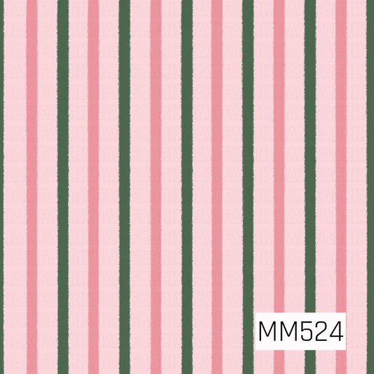 A charming striped pattern featuring alternating vertical stripes in deep forest green and dusty rose pink against a soft blush pink background. Each stripe has slightly uneven, feathered edges with a subtle hand-painted texture, creating a cozy, rustic appearance. The combination of muted pinks and rich green gives this classic repeating stripe design a sweet, whimsical feel with a festive holiday touch.