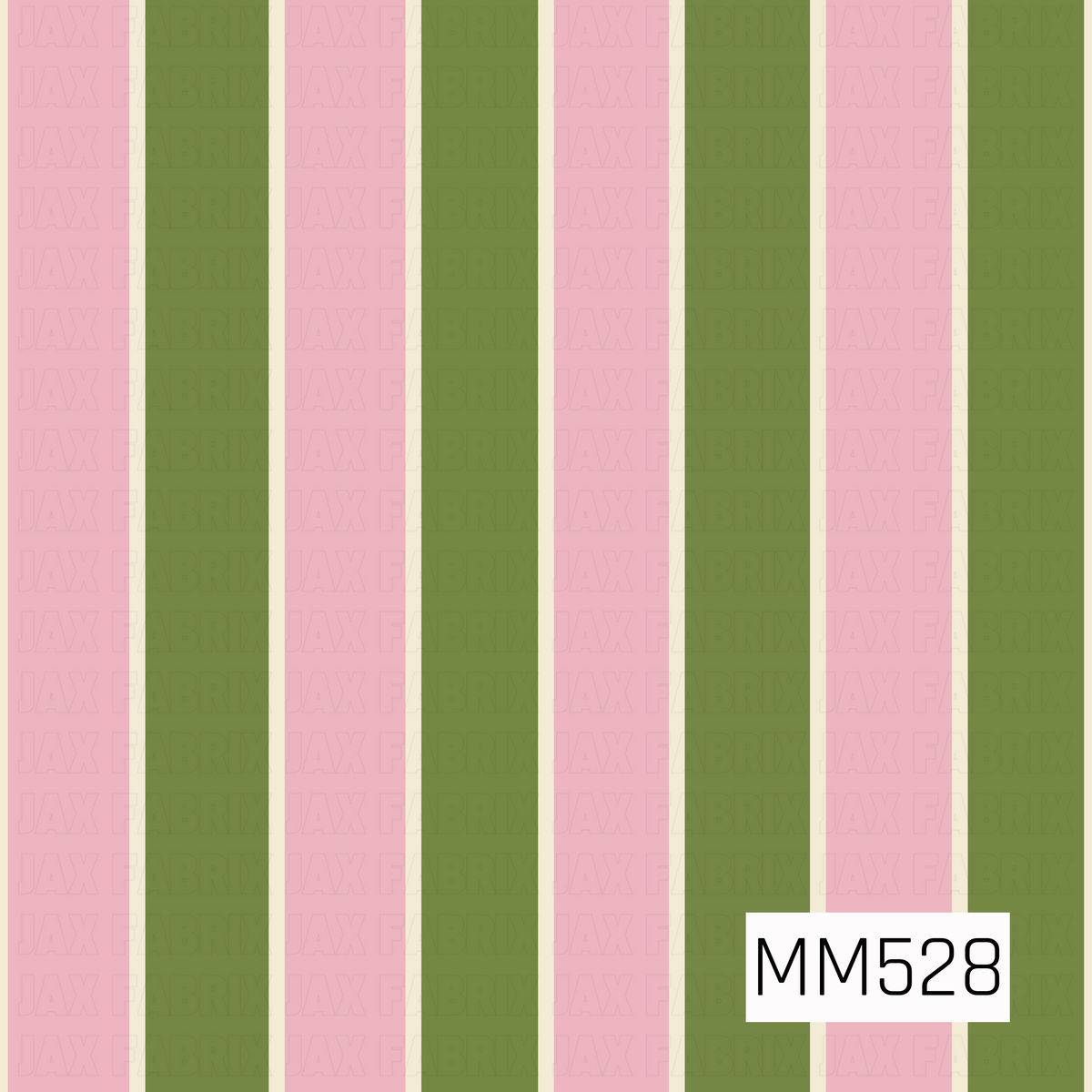 A charming vertical stripe pattern featuring alternating wide bands of soft blush pink and muted olive green, separated by narrow creamy ivory stripes. The clean, evenly spaced lines create a classic, balanced design, while the combination of pastel pink, earthy green, and warm cream gives this repeating pattern a sweet, vintage-inspired feel with a subtle festive charm.
