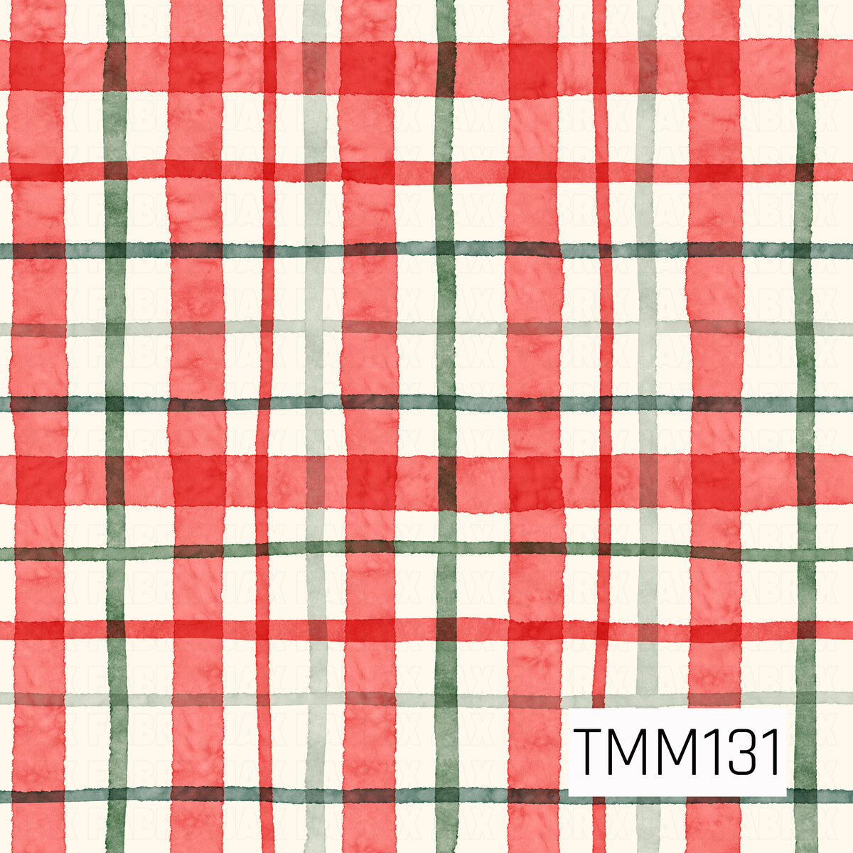A festive watercolor plaid featuring bold Christmas red paired with deep forest and soft sage green on a warm ivory background. Layered stripes in varying widths create a classic hand-painted plaid with soft watercolor texture and a cozy holiday feel.
