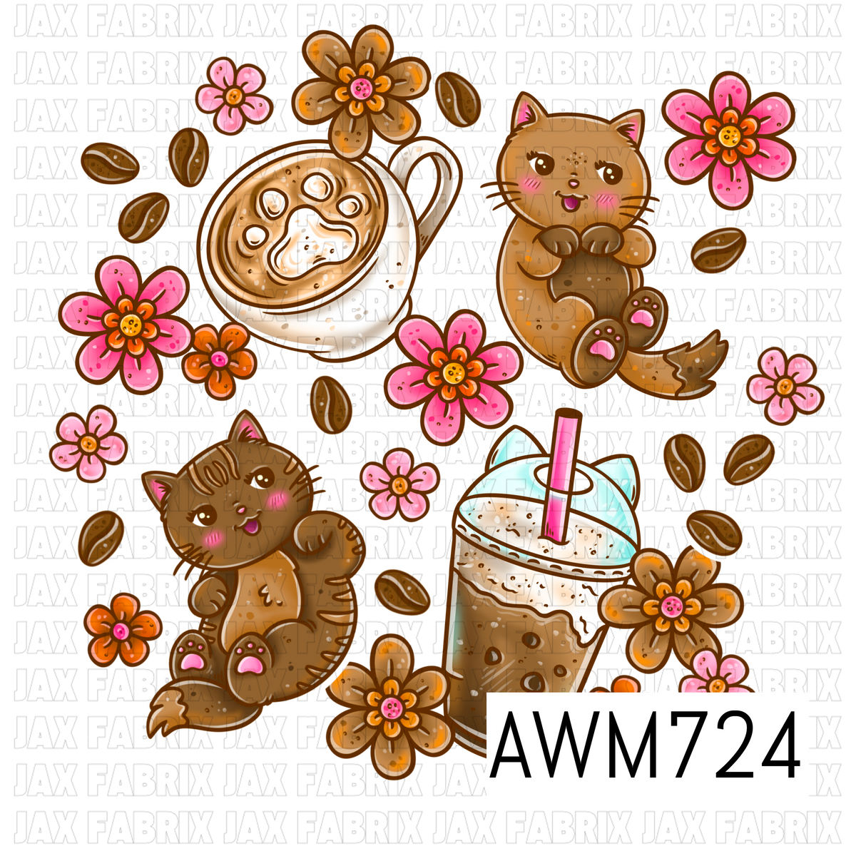 Cozy Coffee Cat PNG Bundle featuring adorable kittens, a paw print latte, an iced coffee drink, coffee beans, colorful florals, and sparkling stars. These vibrant, high-quality PNG elements are perfect for sublimation, stickers, shirts, tumblers, café-themed gifts, and cozy handmade craft projects.