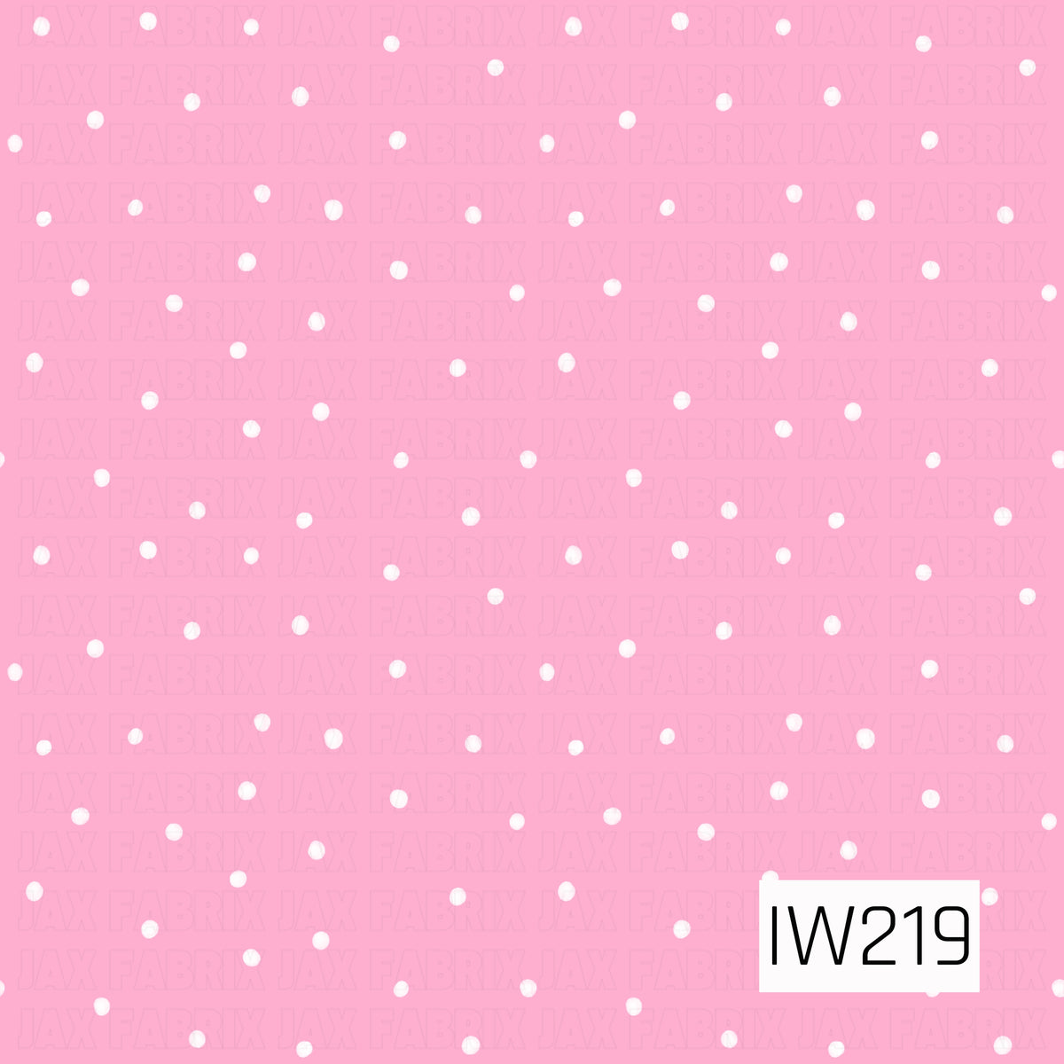 A sweet bubblegum pink background scattered with small, irregular white polka dots in a playful, evenly spaced repeating pattern.