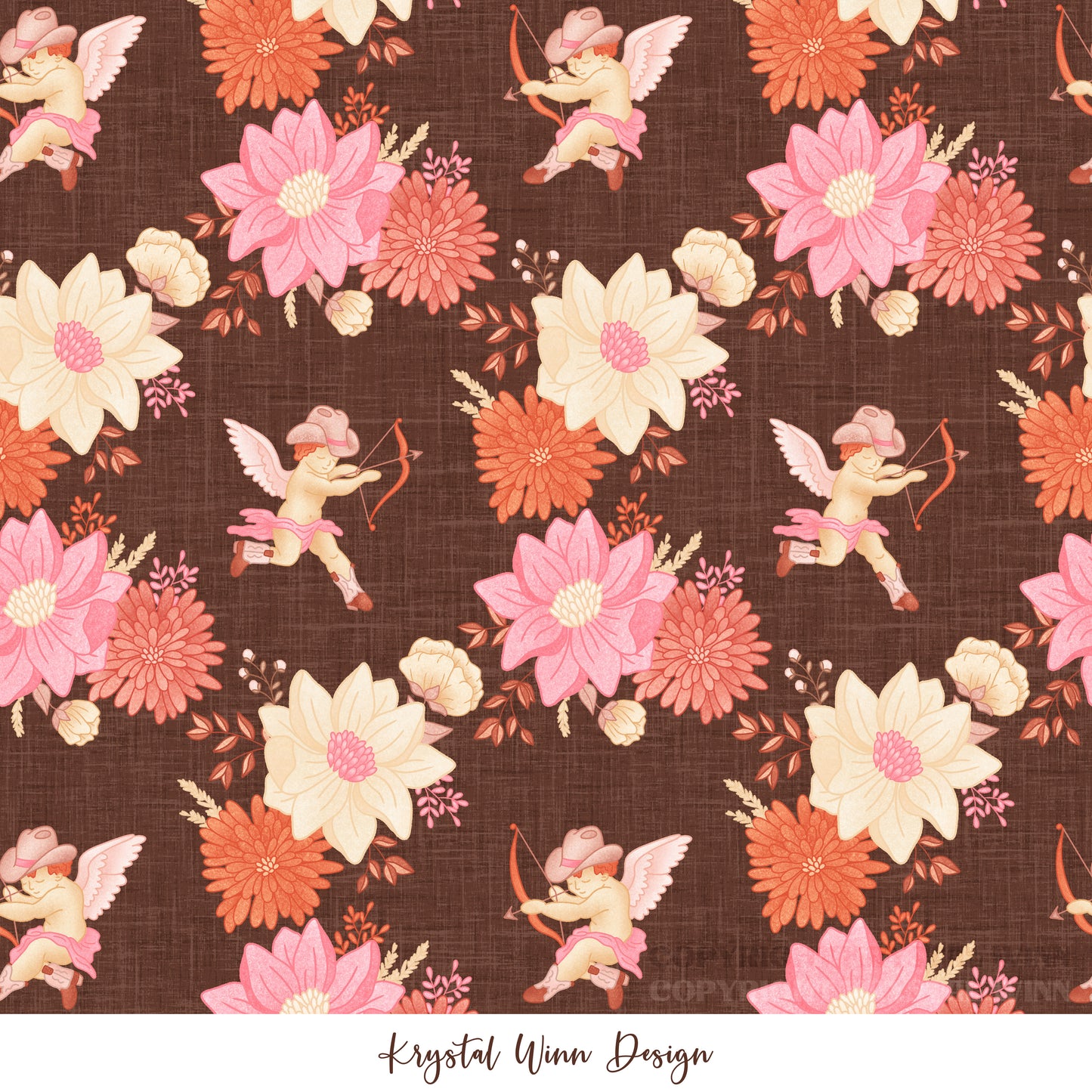 Cowboy Valentine Cupid Floral Brown KW1424