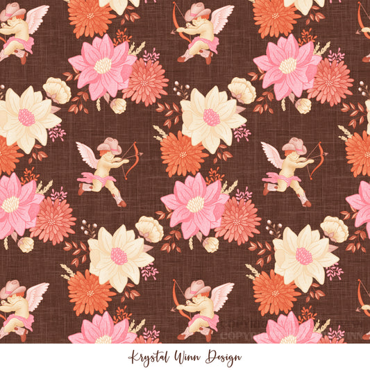 Cowboy Valentine Cupid Floral Brown KW1424