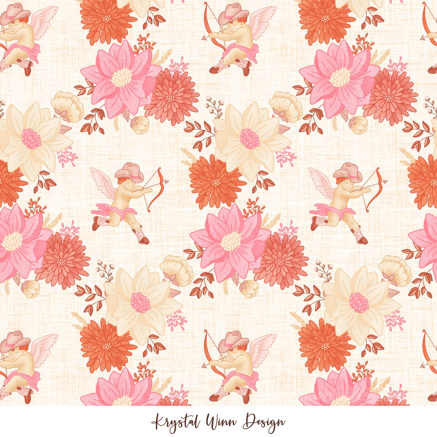 Cowboy Valentine Cupid Floral Cream KW1423