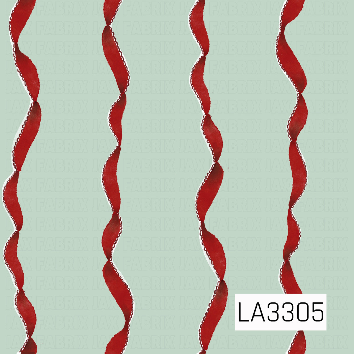 A classic Christmas pattern featuring twisting red ribbons arranged in vertical rows against a soft mint green background. The traditional red and green color palette gives it a charming, vintage-inspired holiday feel.
