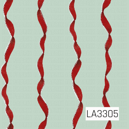 A classic Christmas pattern featuring twisting red ribbons arranged in vertical rows against a soft mint green background. The traditional red and green color palette gives it a charming, vintage-inspired holiday feel.
