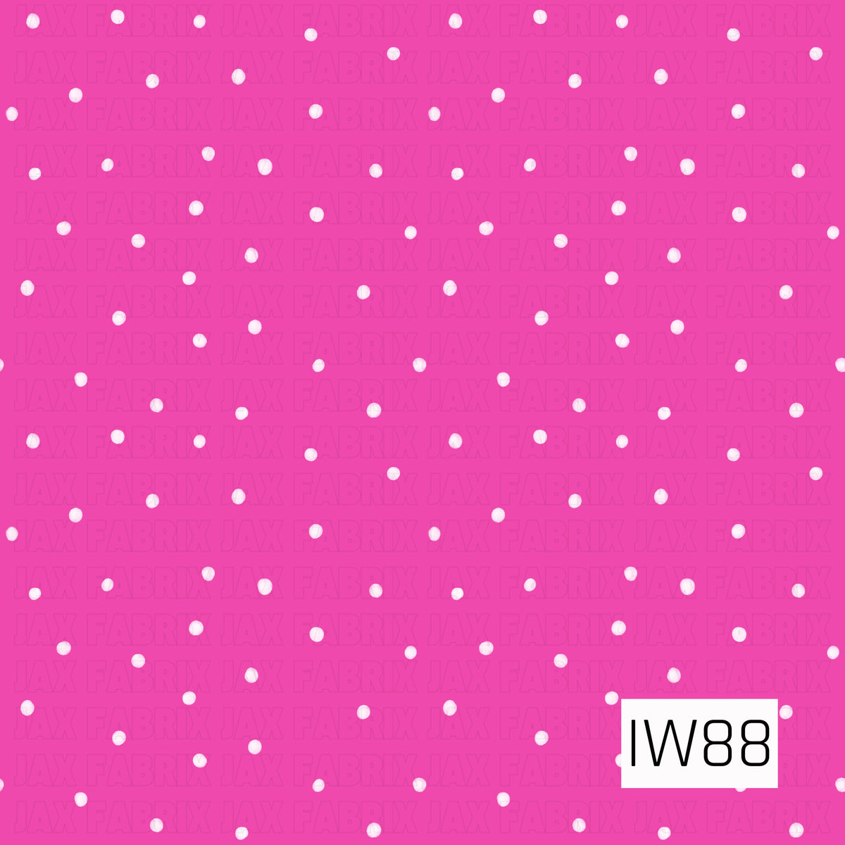 A bright and playful polka dot pattern featuring small, hand-drawn white dots scattered evenly across a vibrant hot pink background. The slightly imperfect, textured dots give the design a charming, whimsical feel, making it a fun and versatile coordinating print.