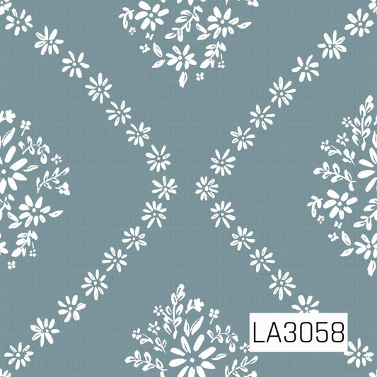 LA3058 - Daisy Bouquet Geometric Chambray Blue
