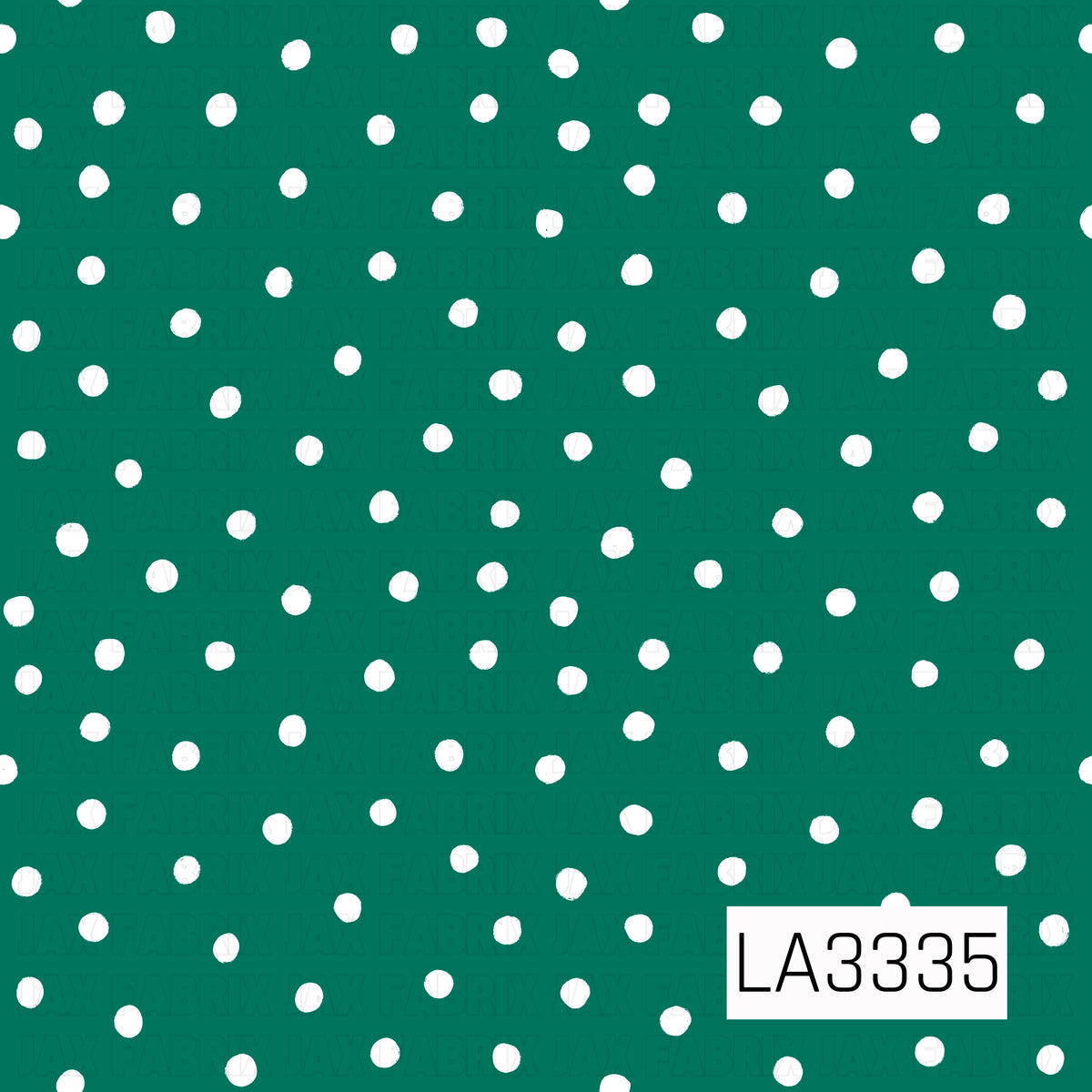 A playful polka dot pattern featuring scattered, hand-painted white dots on a rich emerald green background. The imperfect dots add a fun, hand-drawn touch to this simple coordinating design.
