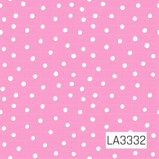 A playful polka dot pattern featuring scattered white, hand-painted dots on a bright bubblegum pink background. The imperfect dots add a fun, whimsical touch to the simple design.
