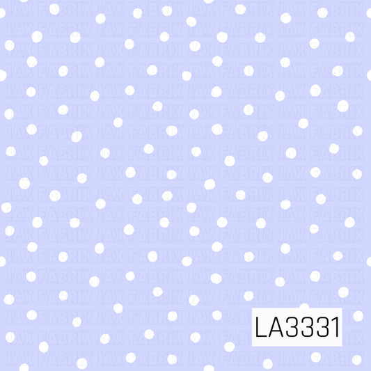 A sweet polka dot pattern featuring scattered white dots on a soft lavender purple background. The slightly imperfect, hand-painted dots give the design a playful, whimsical feel.
