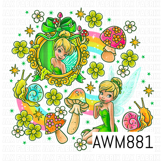 Enchanting fairy-themed PNG clipart bundle featuring a blonde fairy in a sparkling green dress, framed portrait artwork, pastel rainbow accents, whimsical mushrooms, colorful snails, blooming flowers, and twinkling stars. Designed on a transparent background, this magical collection combines vibrant greens, pinks, yellows, and soft pastel details, making it perfect for fantasy-inspired projects, woodland themes, and coordinating custom creations.
