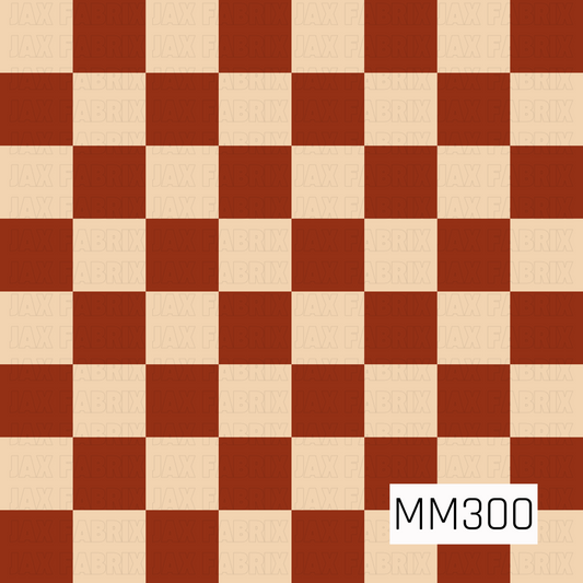 A classic seamless checkerboard pattern featuring alternating rich rust brown and warm cream squares. This timeless design brings cozy autumn charm with earthy tones, making it a perfect coordinating print for fall, harvest, and Halloween-inspired collections.
