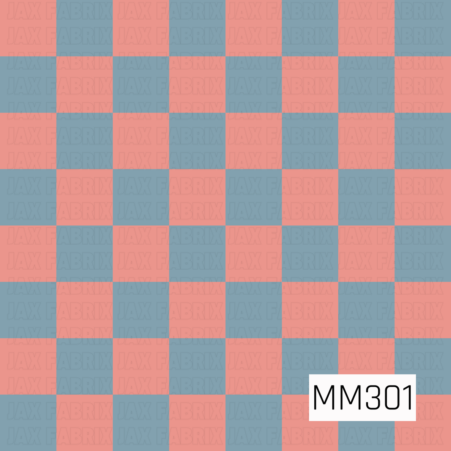 A classic seamless checkerboard pattern featuring alternating soft coral pink and dusty blue squares. This playful color combination adds a fun vintage touch, making it a perfect coordinating print for Halloween, fall, and whimsical seasonal collections.
