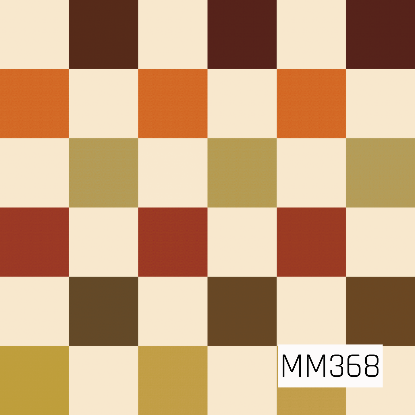 A warm fall-inspired seamless checkerboard pattern featuring alternating cream squares with rich shades of chocolate brown, burnt orange, rust, mustard, and golden olive. The earthy retro palette gives this classic check design a cozy autumn feel.
