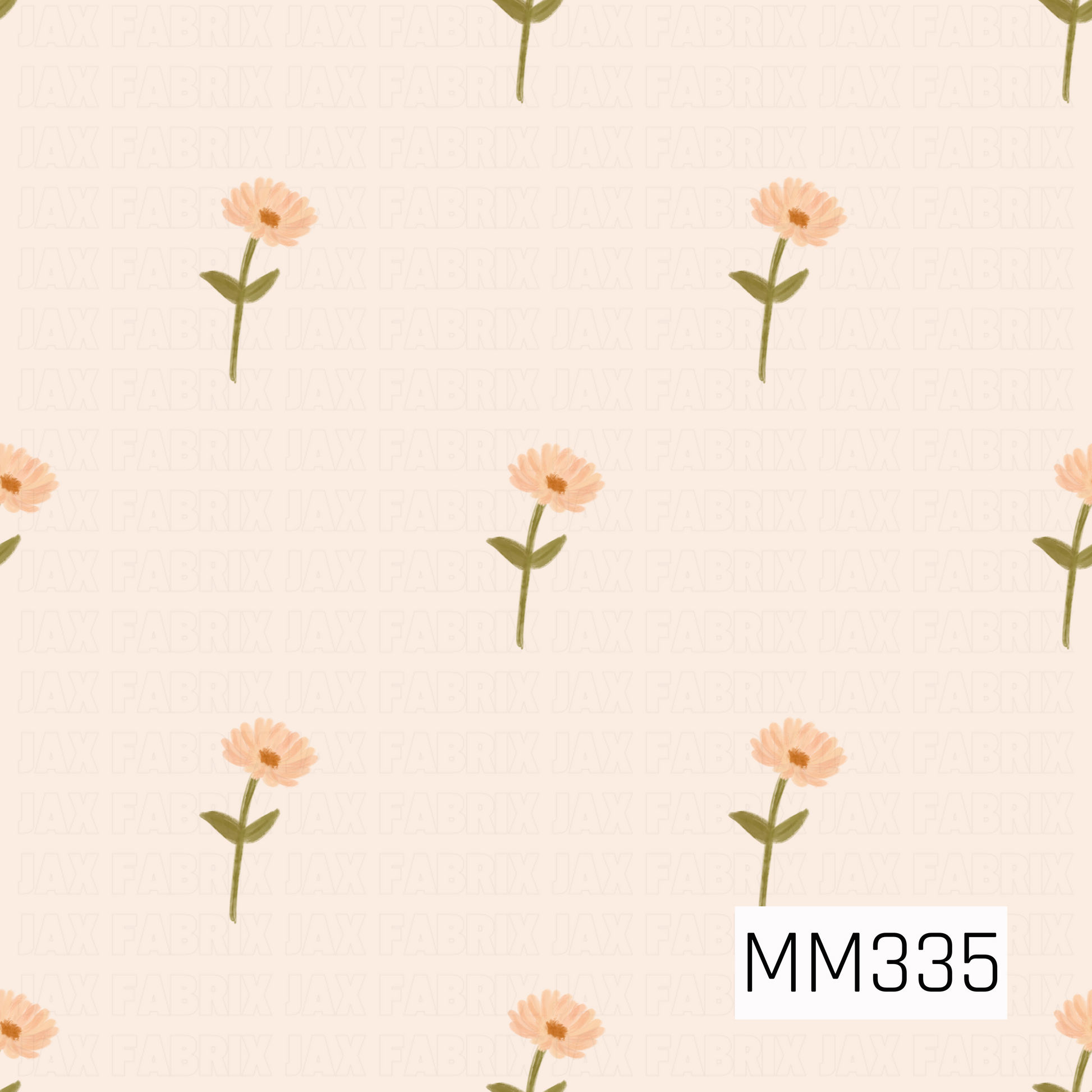 A delicate scattered floral pattern featuring soft peach daisy blooms with olive green stems on a warm cream background. This simple, airy design adds a sweet, timeless touch that's perfect as a subtle coordinate for fall-inspired collections.
