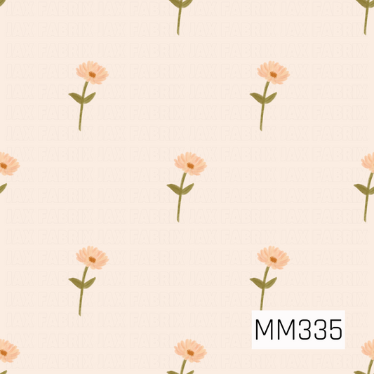 A delicate scattered floral pattern featuring soft peach daisy blooms with olive green stems on a warm cream background. This simple, airy design adds a sweet, timeless touch that's perfect as a subtle coordinate for fall-inspired collections.
