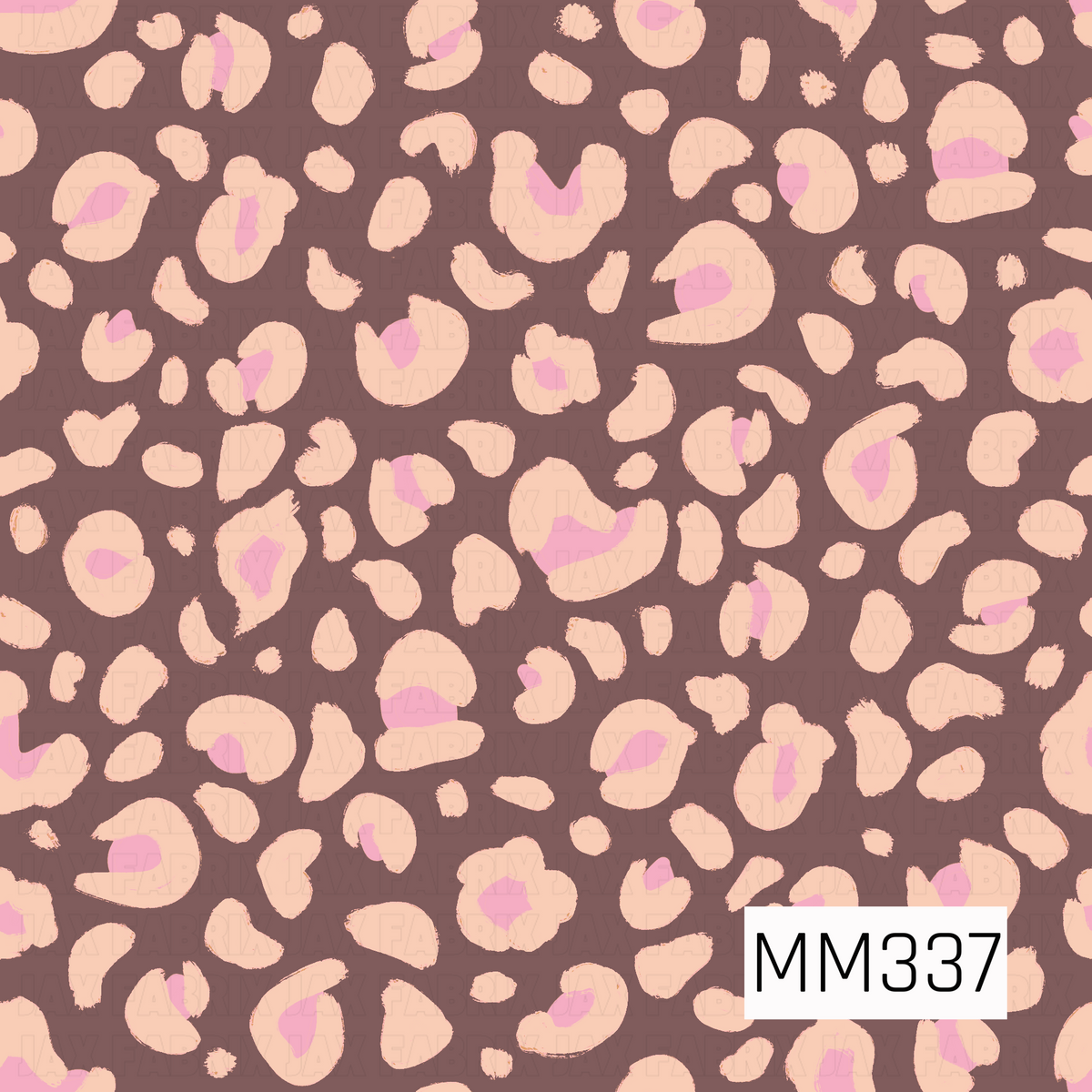 A playful leopard seamless pattern featuring oversized cream spots with pops of pink scattered across a warm chocolate brown background. The hand-painted, slightly imperfect shapes give the design a fun, trendy look with a soft feminine twist.
