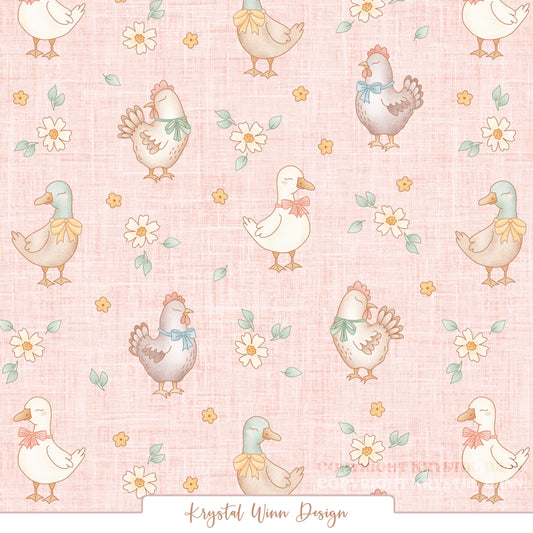 Farmyard Chicken and Duck Floral Petal KW1470