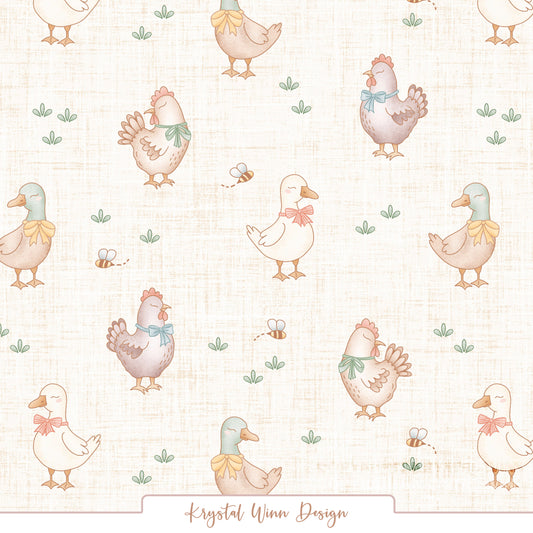 Farmyard Ducks and Chicken White KW1477