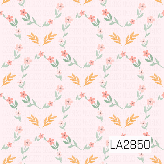 Floral pattern with pink flowers shaped as a frame and yellow leaves on a light pink background
