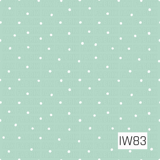 A soft and charming polka dot pattern featuring small, slightly irregular white dots scattered across a soothing pastel mint green background. The dots have a subtle hand-painted texture and are arranged in gently staggered rows, creating a delicate, playful look. This simple, timeless design has a fresh, airy feel, perfect for coordinating with spring florals and whimsical prints.