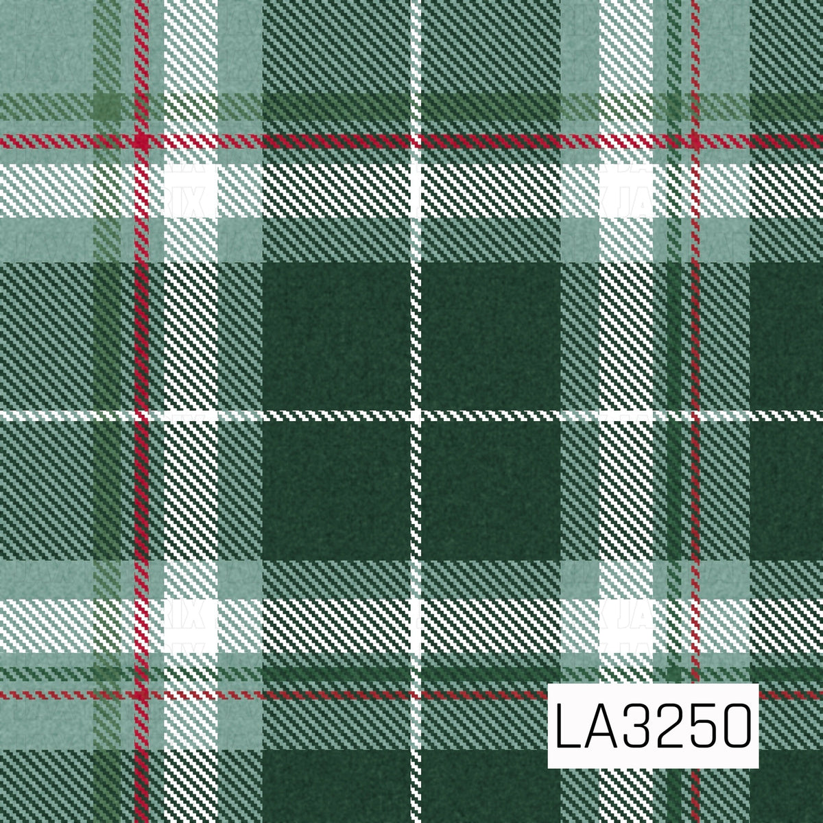 A classic holiday plaid featuring deep forest green, soft sage, crisp white, and thin pops of Christmas red. The oversized check pattern and woven-style diagonal detailing give it a cozy, traditional Christmas feel.
