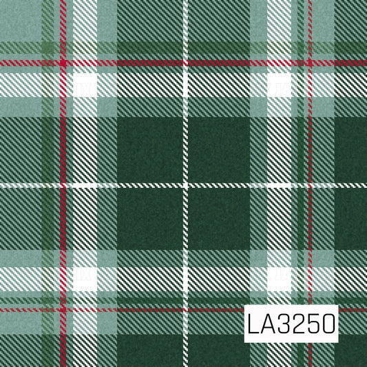 A classic holiday plaid featuring deep forest green, soft sage, crisp white, and thin pops of Christmas red. The oversized check pattern and woven-style diagonal detailing give it a cozy, traditional Christmas feel.
