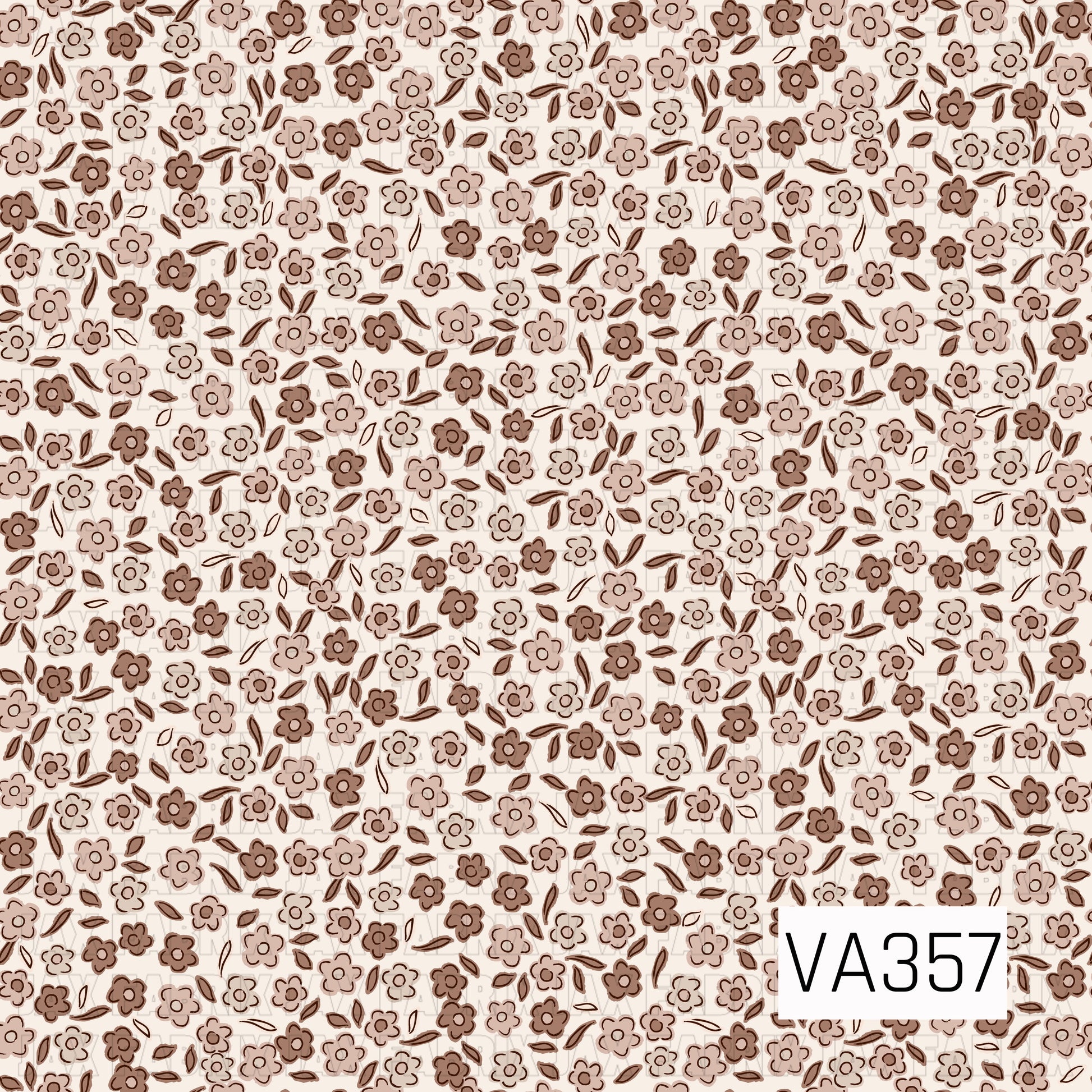 A sweet ditsy floral print filled with tiny hand-drawn flowers and scattered leaves. Soft cream, beige, and warm brown tones give it a simple, neutral vintage feel.

