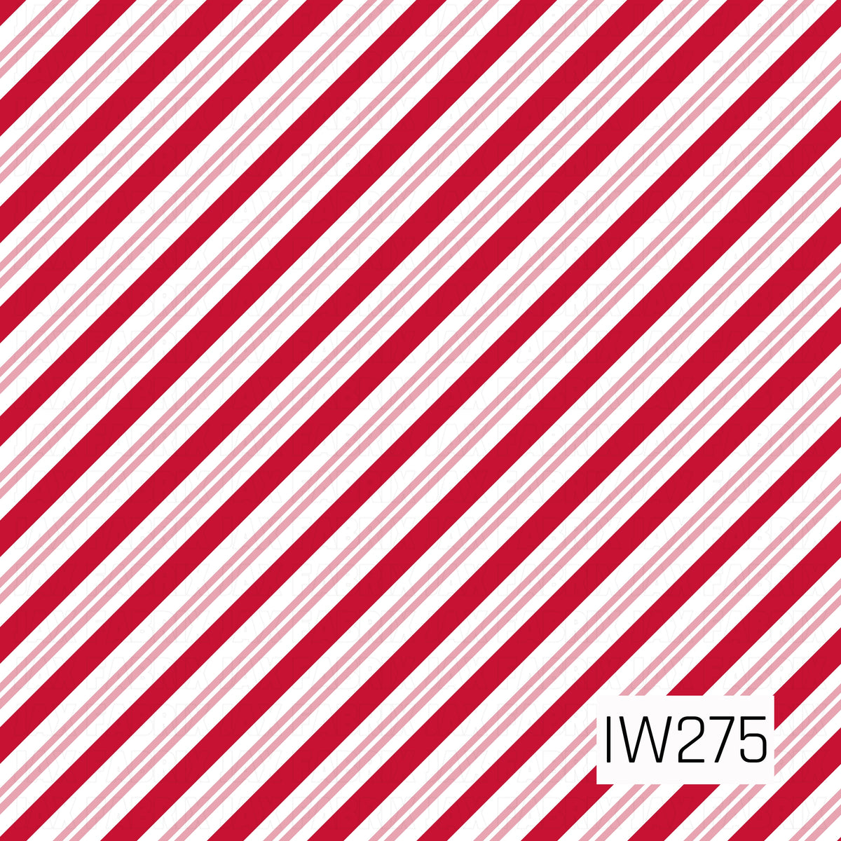 A sweet candy cane-inspired pattern featuring bold diagonal stripes in vibrant Christmas red and crisp white, accented by delicate double stripes in soft blush pink. The alternating stripe widths create a playful, festive design with a charming peppermint candy feel.