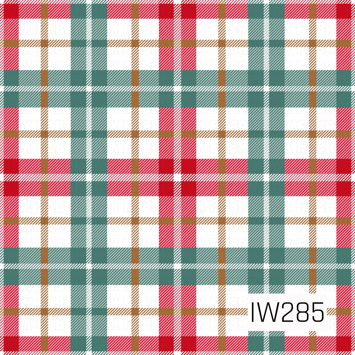 A festive plaid pattern featuring bold intersecting stripes in rich cranberry red, muted teal green, warm gingerbread brown, and crisp white. A mix of solid blocks and fine diagonal pinstripes creates a layered, woven look, giving this classic Christmas plaid a cozy, vintage-inspired feel.