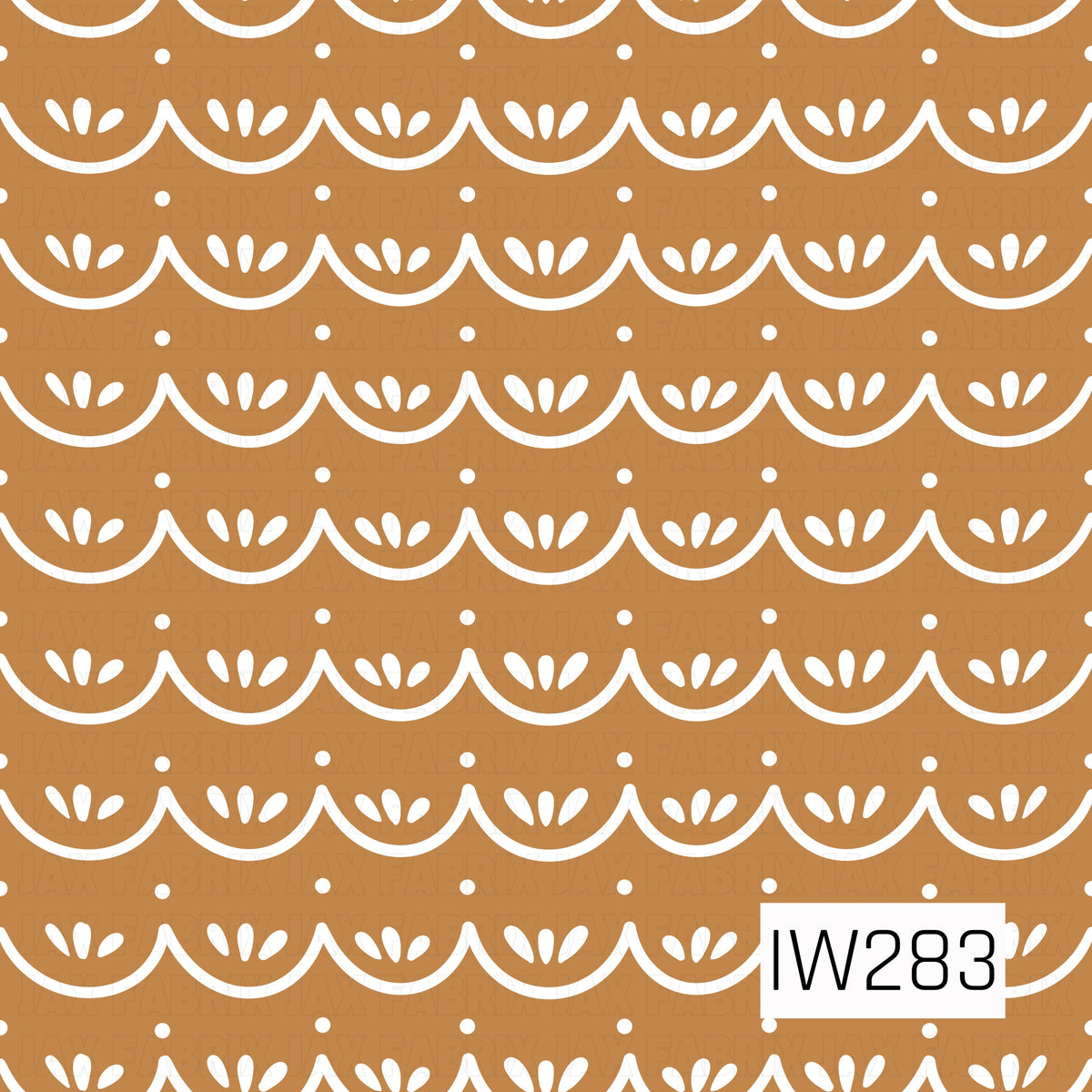 A charming gingerbread-inspired pattern featuring repeating horizontal rows of delicate white icing scallops across a warm golden brown background. Each scalloped border is accented with tiny white dots and three-petal decorative flourishes, creating a sweet, vintage-inspired design reminiscent of beautifully decorated gingerbread cookies.