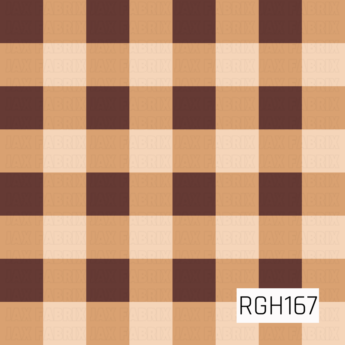 A classic gingham check pattern featuring alternating squares of rich chocolate brown, warm caramel, golden tan, and soft creamy beige. Overlapping horizontal and vertical bands create subtle variations in earthy brown tones, giving the design a soft, layered appearance. The warm, neutral color palette creates a cozy, rustic, vintage-inspired feel, perfect for fall and everyday projects.