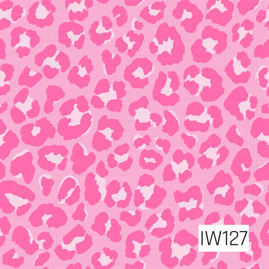 A bold and playful seamless leopard print featuring oversized, irregular hot pink spots scattered across a soft bubblegum pink background. The spots have textured, slightly uneven edges with pale pink centers, giving the design a fun, hand-painted look. The monochromatic pink color palette creates a trendy, girly twist on a classic animal print.