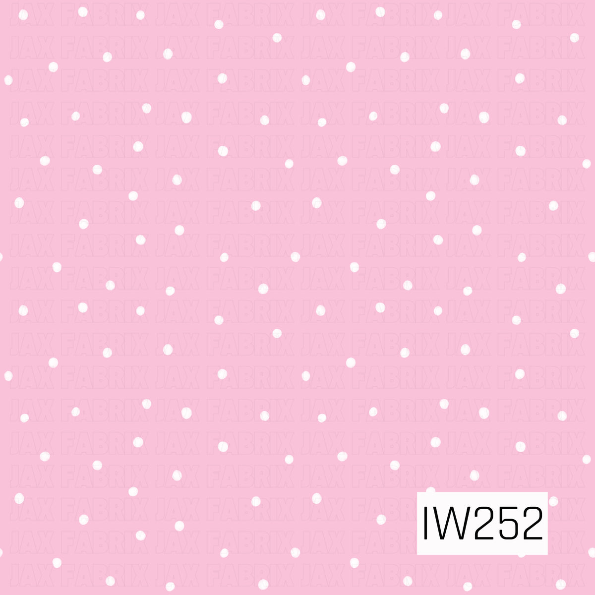 A sweet and playful winter-inspired pattern featuring scattered white polka dots against a soft bubblegum pink background. The slightly irregular, hand-drawn dots resemble delicate falling snow, creating a whimsical, feminine design with a cozy winter feel.