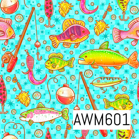 A bright fishing-themed seamless design featuring colorful fish, fishing rods, bobbers, hooks and a variety of playful lures. Shades of turquoise, lime green, pink, orange and yellow give it a fun retro feel.
Perfect for fishing-themed apparel, fabric, bags, blankets, accessories and gifts for anyone who loves being out on the water.