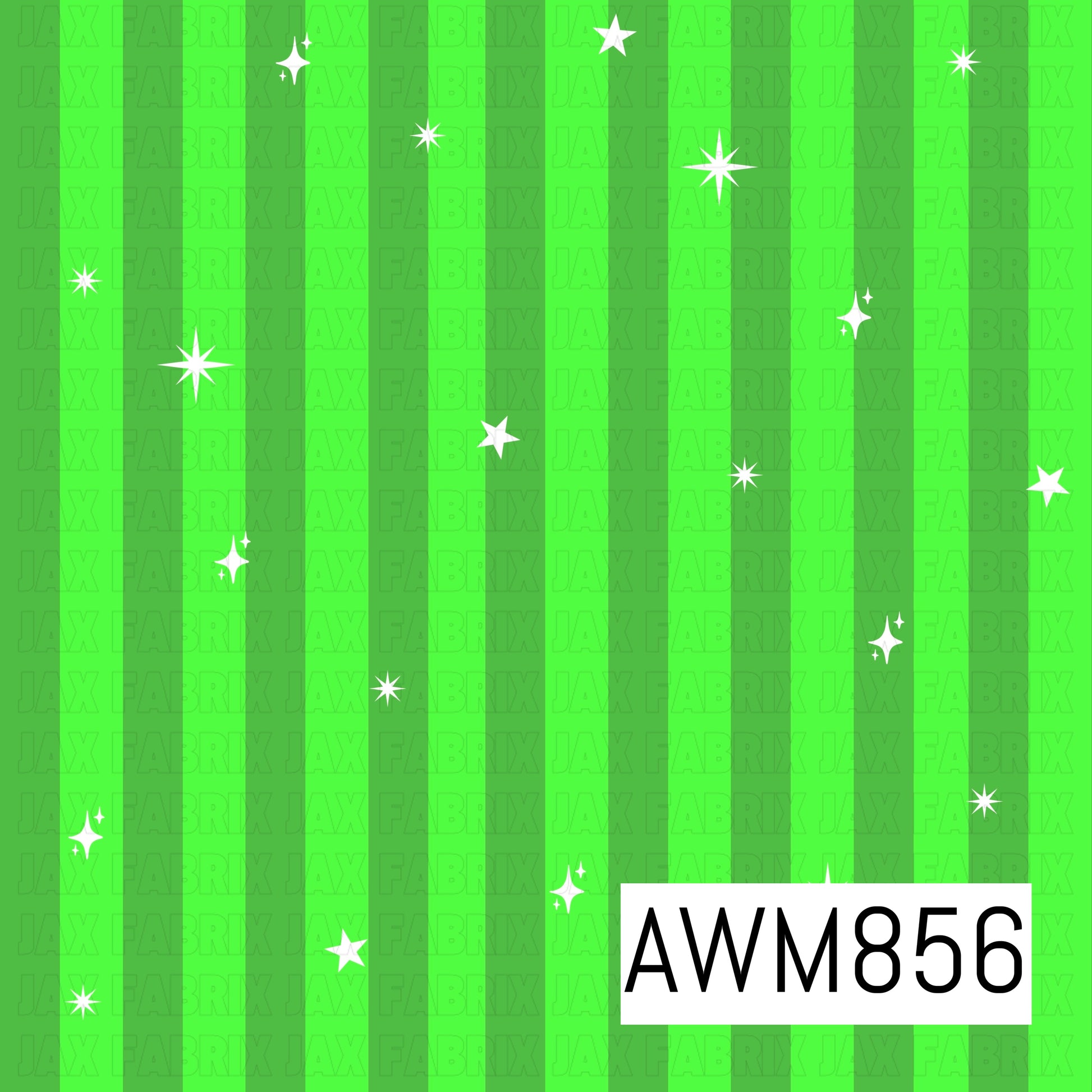 A bright coordinating design featuring vivid lime green vertical stripes with scattered white stars and sparkling accents. The playful color palette and whimsical celestial details create a magical, fantasy-inspired backdrop, making it a perfect coordinate print for enchanted, witchy, or storybook-themed collections.