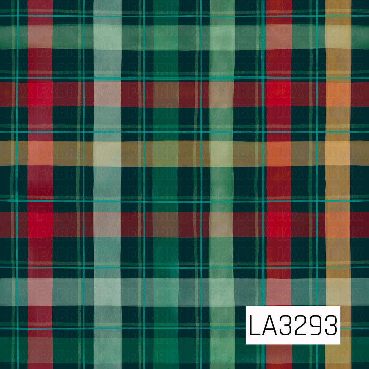A layered holiday plaid featuring deep forest green with overlapping stripes of red, cream, mint, emerald and golden tan. The softly textured, slightly distressed finish gives it a cozy vintage feel.
