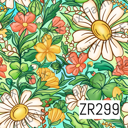 Green Teal and Yellow Flower Patch ZR299