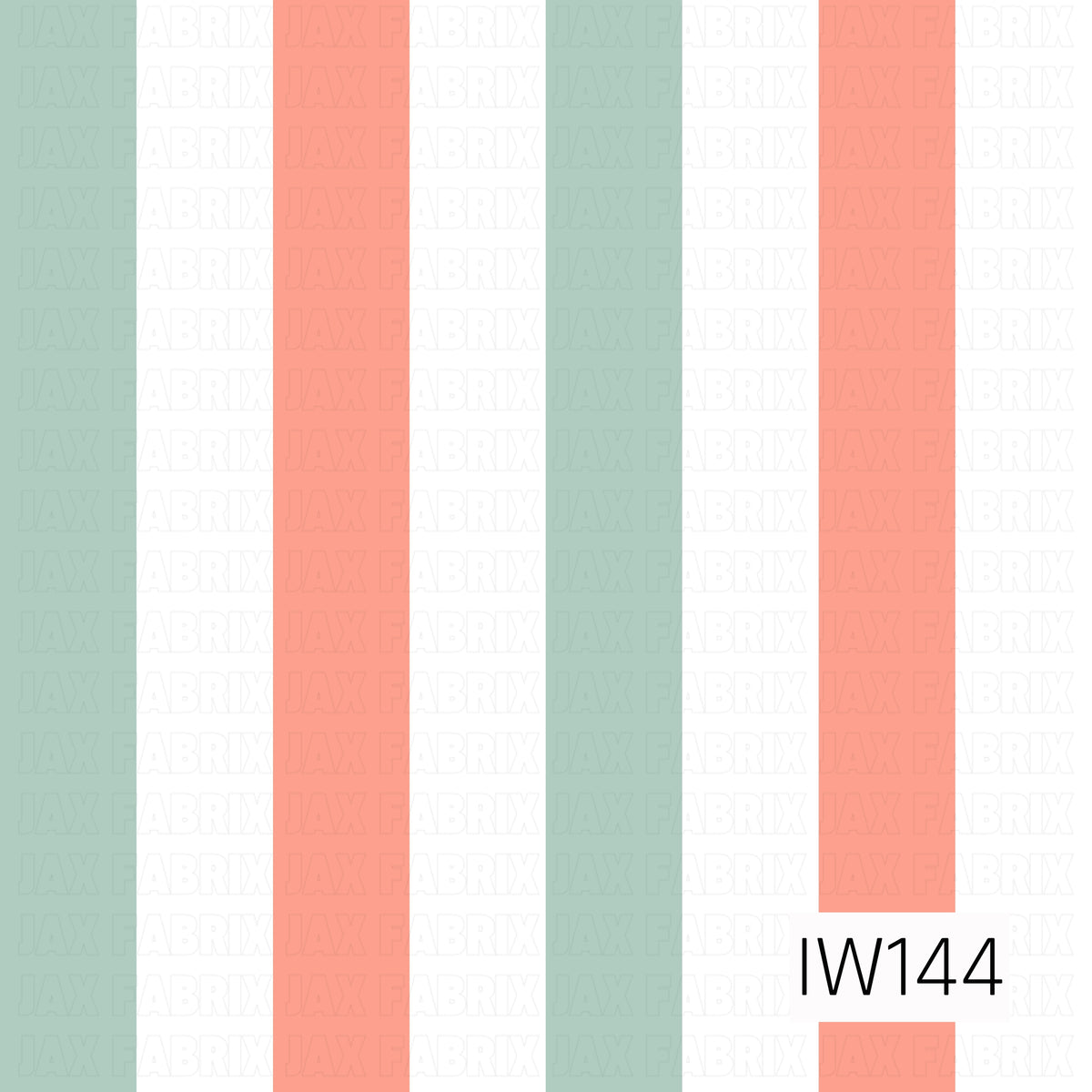 A fresh and playful seamless stripe pattern featuring wide vertical bands of soft sage green, warm peachy coral, and crisp white. The evenly spaced stripes create a clean, retro-inspired design with a cheerful, summery feel. Perfect for coordinating with groovy florals and colorful prints.