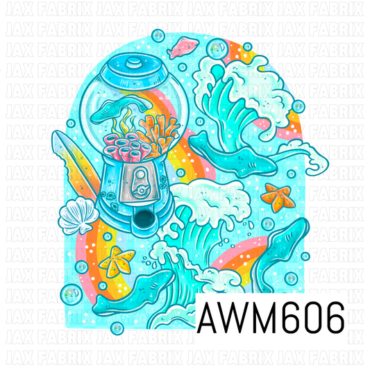 A playful ocean-themed PNG featuring manta rays swimming through turquoise waves, a retro aquarium filled with colorful coral, bright rainbows, seashells, starfish and floating bubbles.
Perfect for shirts, tumblers, fabric panels, bags, stickers, keychains and other colorful ocean or summer-themed projects.