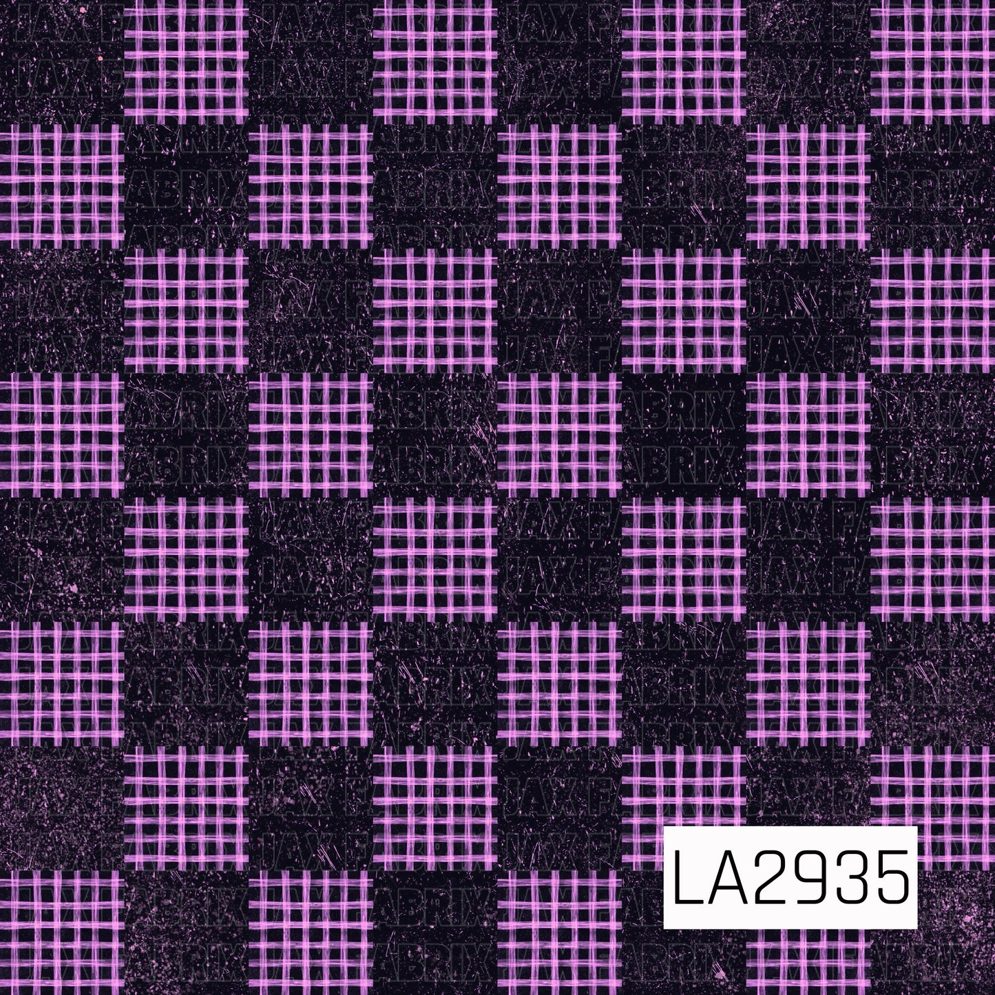 A distressed checkerboard pattern featuring textured black squares paired with vibrant magenta sketched plaid. The bold contrast and grunge-inspired finish create a fun, funky design with playful Halloween vibes.
