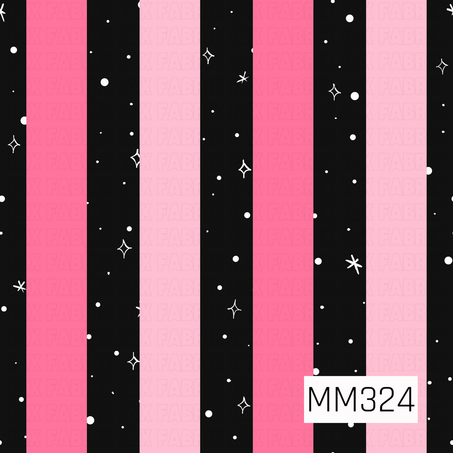 A bold coordinating seamless stripe pattern featuring alternating hot pink, blush pink, and black vertical stripes. The black stripes are sprinkled with tiny white stars, sparkles, and dots, adding a magical celestial touch that pairs perfectly with spooky cute, Halloween, and whimsical themed collections.
