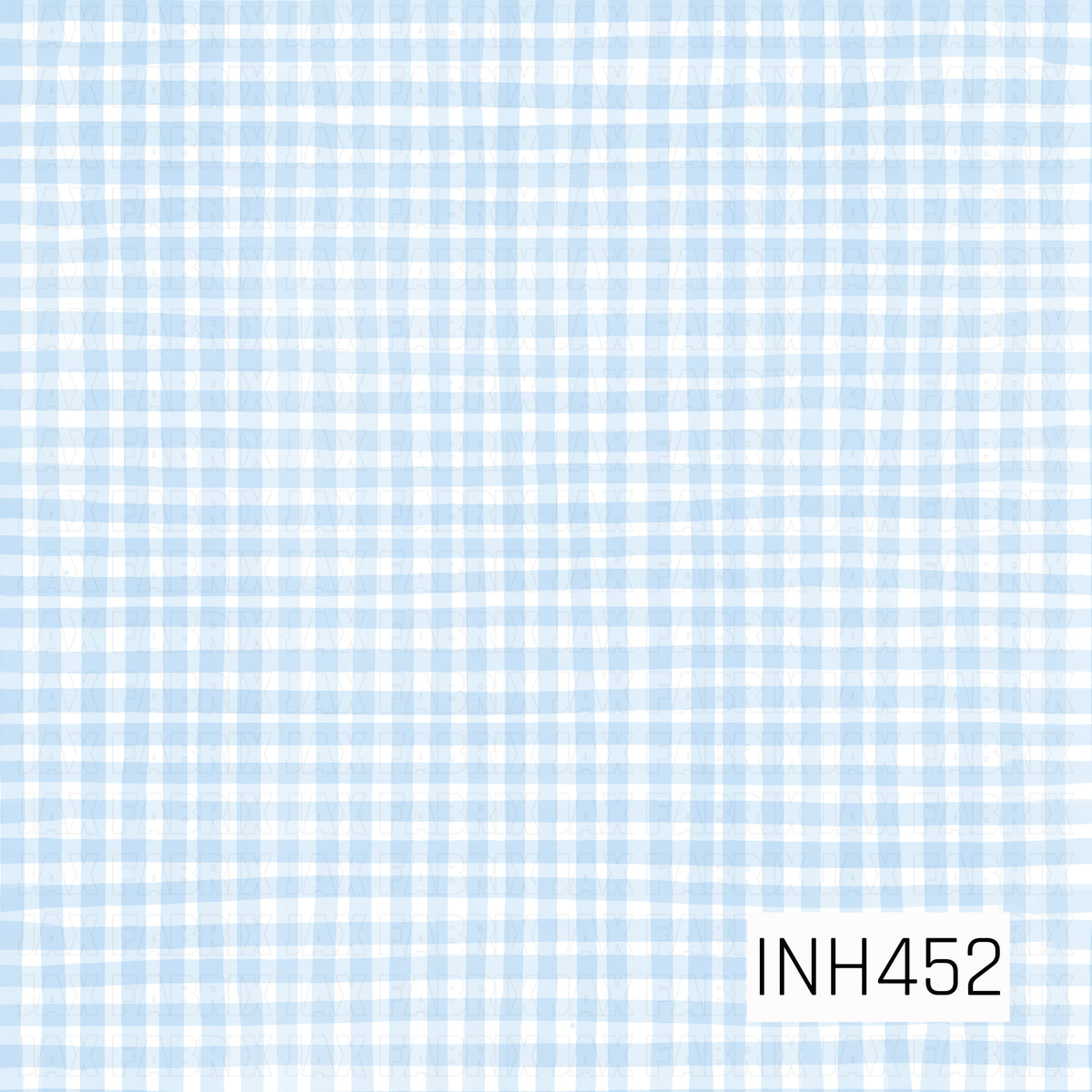 A soft, hand-drawn gingham plaid featuring overlapping watercolor-style stripes in pale powder blue and white. The slightly uneven lines and subtle variations in opacity give it a relaxed, imperfect painted look.